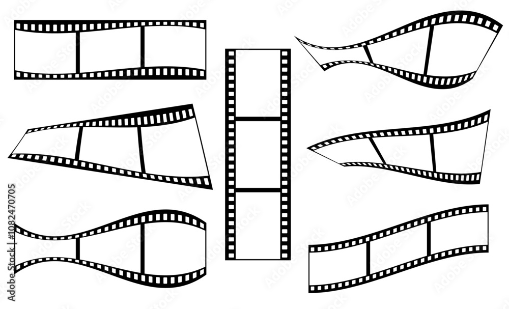 Fototapeta premium 35mm film strip collection vector design set with 3 frames on white background. Black film reel symbol illustration to use for photography, television, cinema, photo frame. 