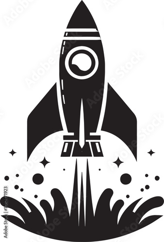 Rocket launching silhouette vector illustration isolated on a white background