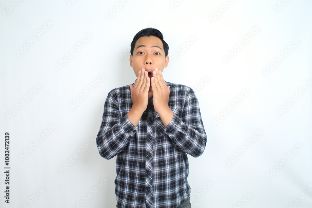 funny shocked asian man wow expression isolated on white wearing casual shirt funny shocked asian man wow expression isolated on white wearing casual shirt