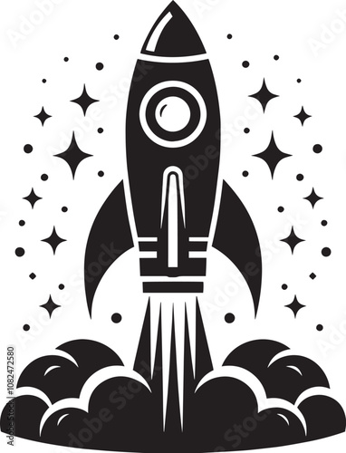 Rocket launching silhouette vector illustration isolated on a white background