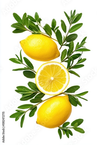 Wallpaper Mural Fresh and Vibrant Lemons with Green Leaves on a White Background for Culinary or Beverage Designs, Fresh Ingredients for Modern Kitchen Decor, Healthy Lifestyle Torontodigital.ca