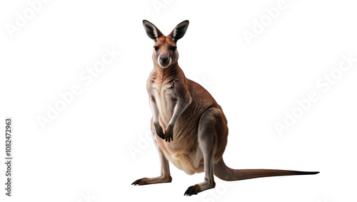 Portrait of a kangaroo full body, standing front view, isolated on white background photo