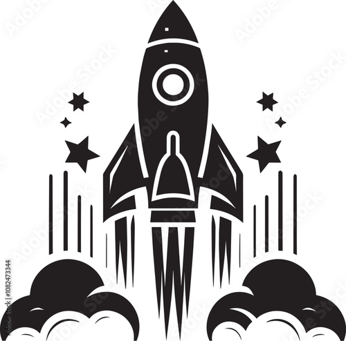 Rocket launching silhouette vector illustration isolated on a white background