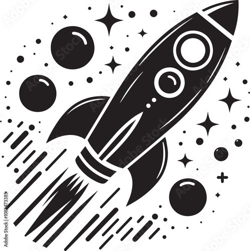 Rocket launching silhouette vector illustration isolated on a white background