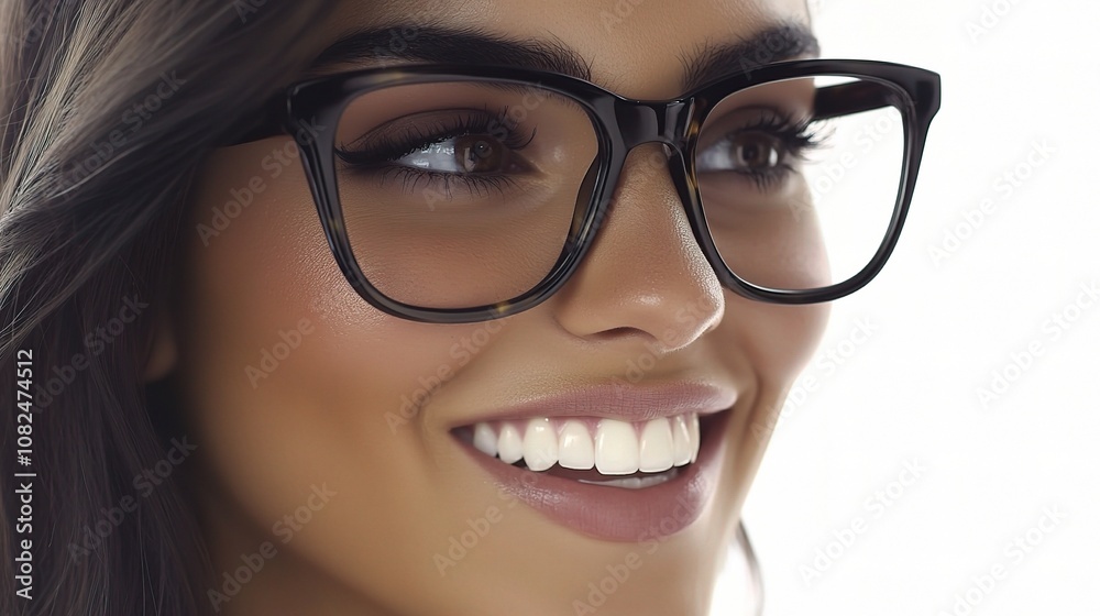Professional Young Woman Smiling While Wearing Glasses in a Bright and Clean Studio Environment, Evoking Confidence and Approachability for Creative Projects