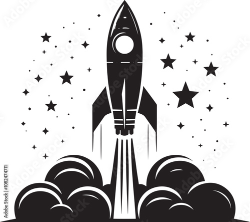 Rocket launching silhouette vector illustration isolated on a white background