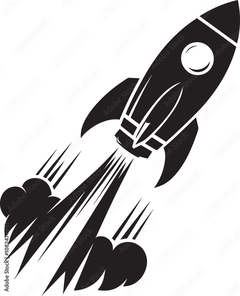 Rocket launching silhouette vector illustration isolated on a white background Rocket launching silhouette vector illustration isolated on a white background
