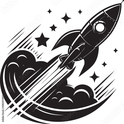 Rocket launching silhouette vector illustration isolated on a white background