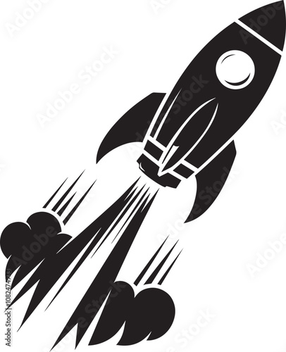 Rocket launching silhouette vector illustration isolated on a white background