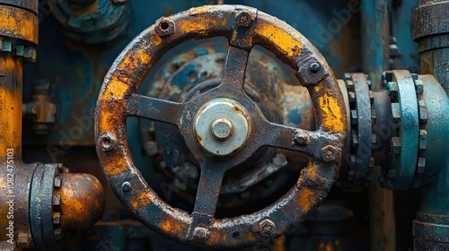 Rusty Industrial Wheel and Pipes