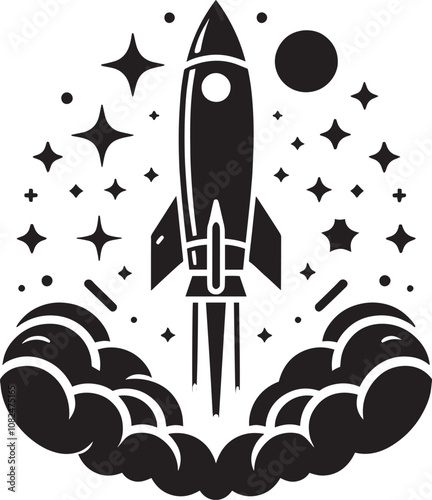 Rocket launching silhouette vector illustration isolated on a white background
