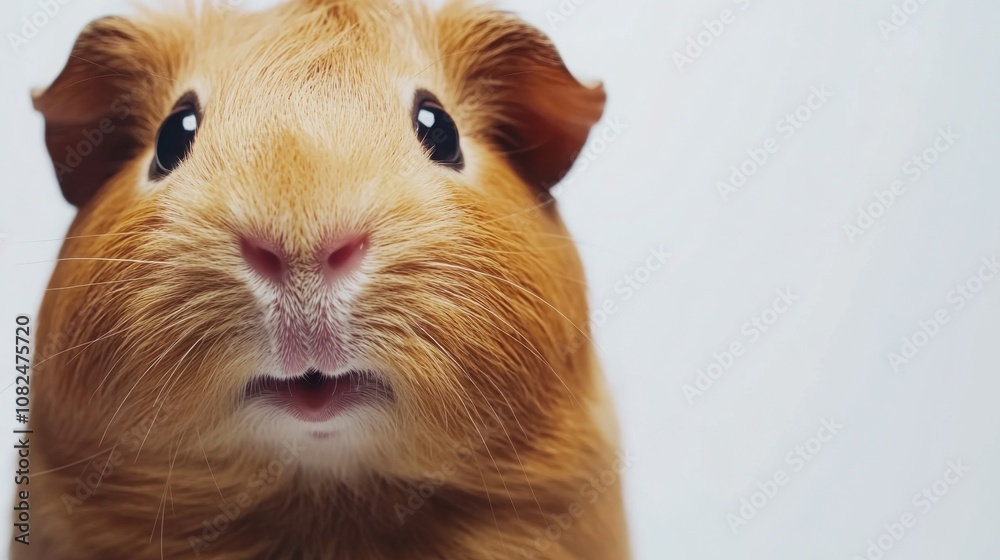 A close-up of a guinea pig's face, looking curious with its mouth slightly open. A close-up of a guinea pig's face, looking curious with its mouth slightly open.
