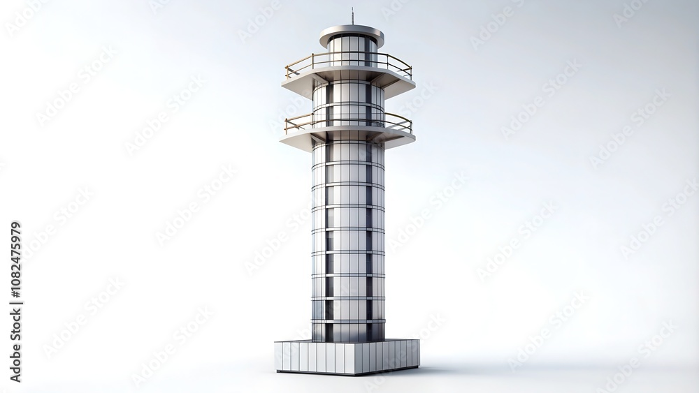 A modern lighthouse structure with a sleek, cylindrical design standing tall against a clear white background, showcasing its minimalist architecture. A modern lighthouse structure with a sleek, cylindrical design standing tall against a clear white background, showcasing its minimalist architecture.