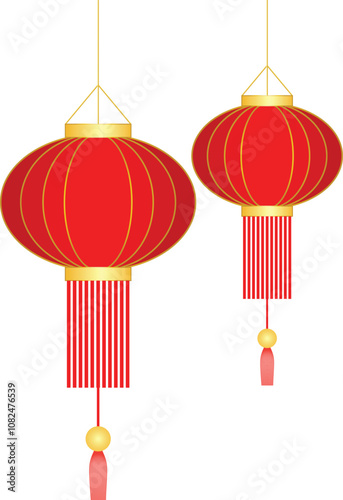 Traditional Chinese Lunar New Year Lanterns with "新年快乐" "Happy New Year" Vector Graphics