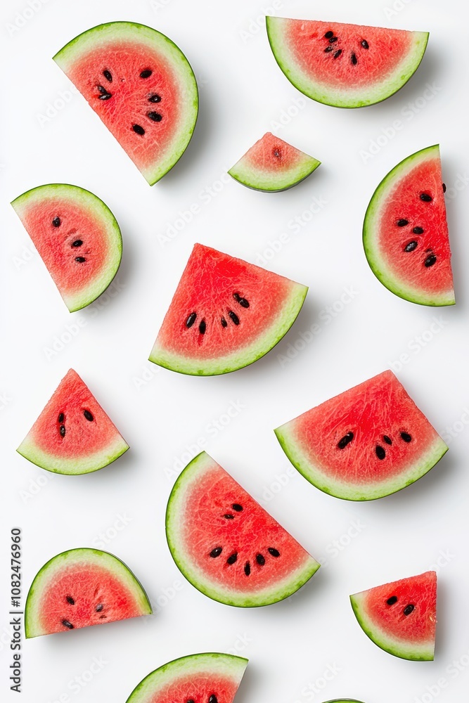 Fresh Watermelon Slices Arranged on a White Background, Perfect for Summer Recipes, Healthy Snacks, and Refreshing Beverage Ideas in Vibrant Colors Fresh Watermelon Slices Arranged on a White Background, Perfect for Summer Recipes, Healthy Snacks, and Refreshing Beverage Ideas in Vibrant Colors