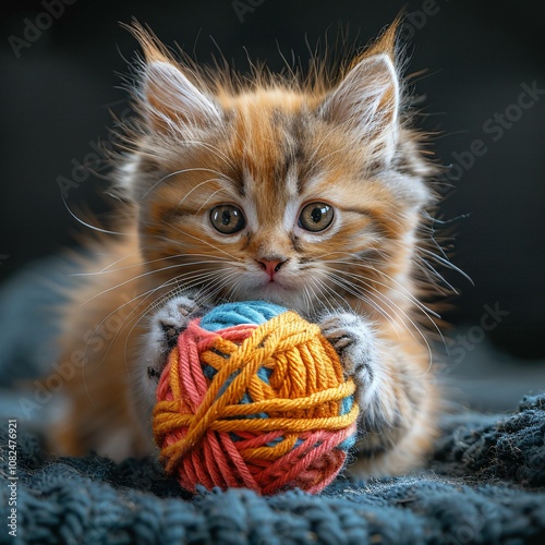 Adorable kitten and vibrant yarn