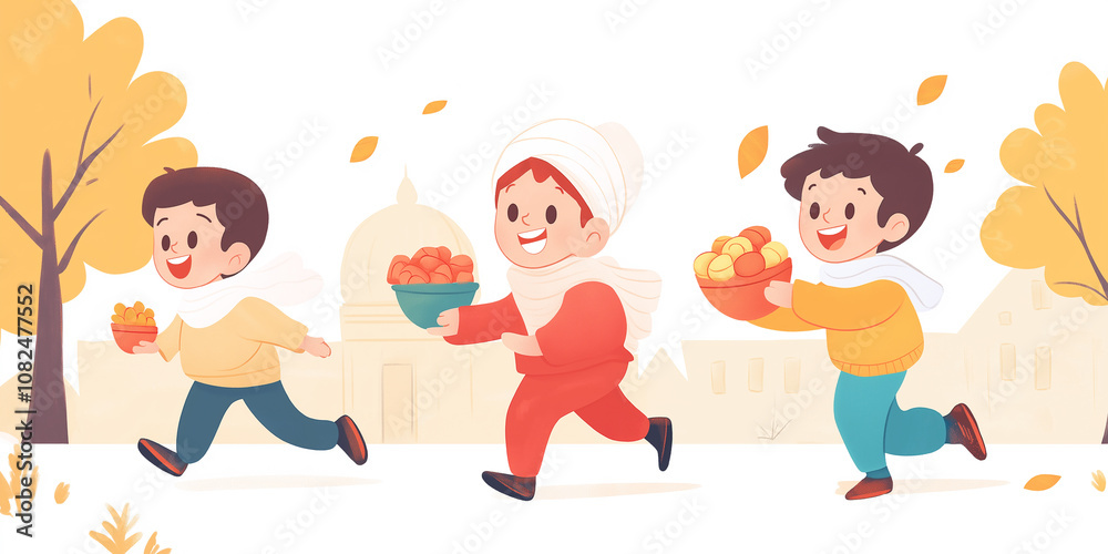 Festive Fun: Kids Gather Treats, Joyful scenes of holiday excitement Festive Fun: Kids Gather Treats, Joyful scenes of holiday excitement
