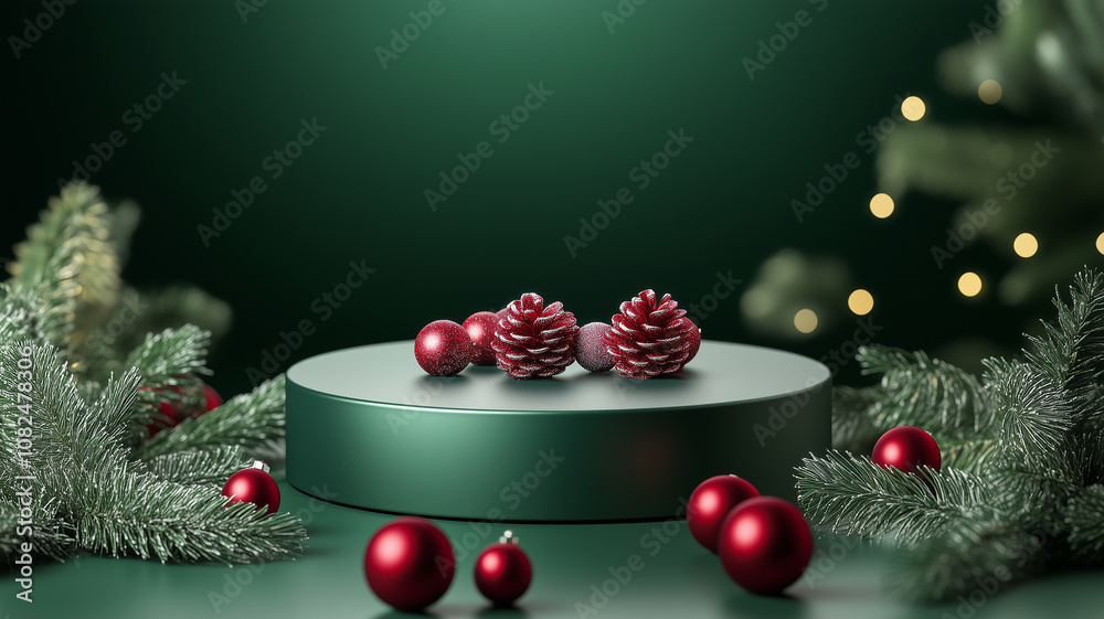 Empty Display Podium with Christmas Pine Background Empty Display Podium with Christmas Pine Background