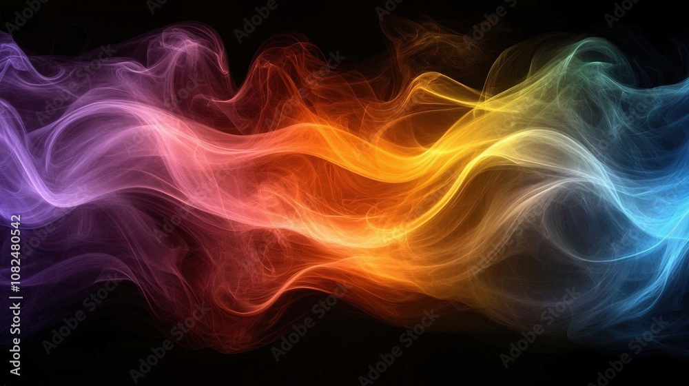 A vibrant blend of colorful waves creates a mesmerizing abstract design on a black background. A vibrant blend of colorful waves creates a mesmerizing abstract design on a black background.