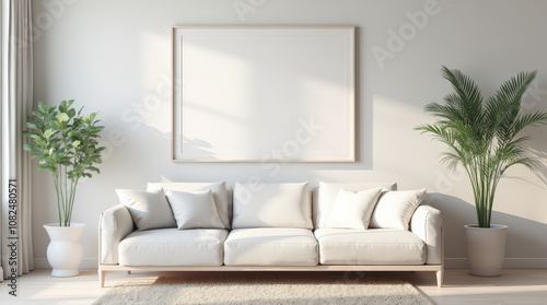 Modern Minimalist Living Room with Blank Art Mockup - Stylish Home Interior Decor Inspiration