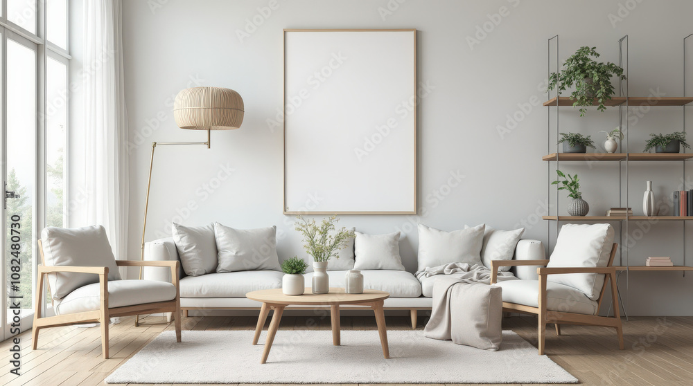 Modern Minimalist Living Room with Blank Art Mockup - Stylish Home Interior Decor Inspiration Modern Minimalist Living Room with Blank Art Mockup - Stylish Home Interior Decor Inspiration