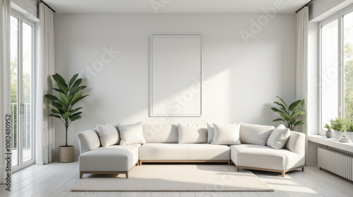 Modern Minimalist Living Room with Blank Art Mockup - Stylish Home Interior Decor Inspiration