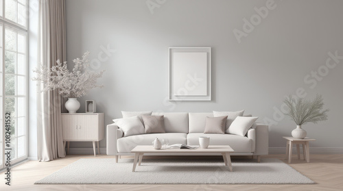 Modern Minimalist Living Room with Blank Art Mockup - Stylish Home Interior Decor Inspiration