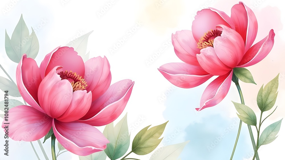 A beautifully designed happy birthday card that features lovely pink flowers surrounded by vibrant green leaves for decoration and joy A beautifully designed happy birthday card that features lovely pink flowers surrounded by vibrant green leaves for decoration and joy