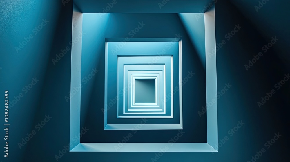 Blue Recessed Frames Leading to a Distant Light Blue Recessed Frames Leading to a Distant Light