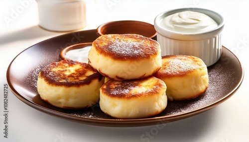 portion of russian cottage cheese pancakes syrniki
