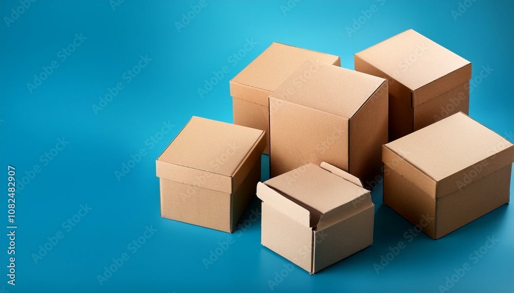 Lot of square carton boxes on blue background Lot of square carton boxes on blue background