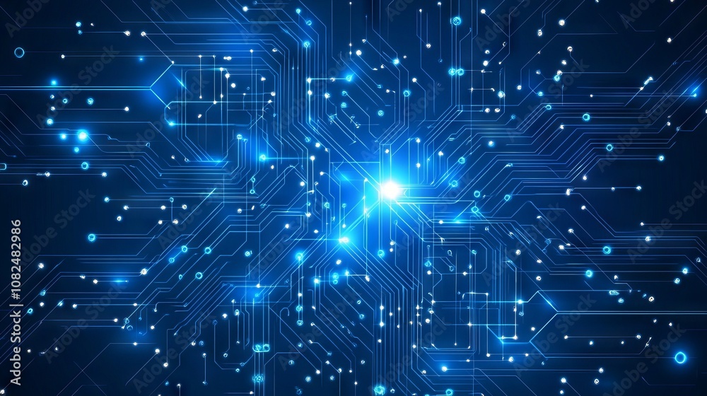 Abstract blue technology vector illustration background with geometric patterns and digital circuit design for modern digital media and tech projects