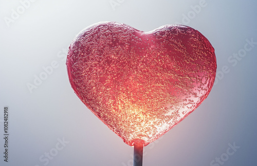 two pink Valentine's Day heart shaped lollipops against an empty pastel pink background. Love concept. Top view. Minimalist style photo