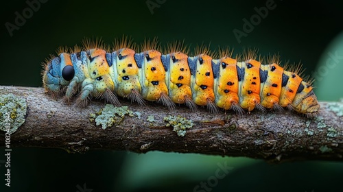 A colorful caterpillar on branch. photo