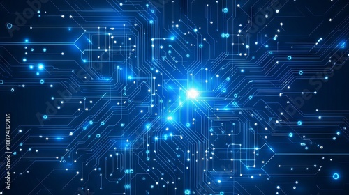 Obraz na płótnie Abstract blue technology vector illustration background with geometric patterns and digital circuit design for modern digital media and tech projects w salonie
