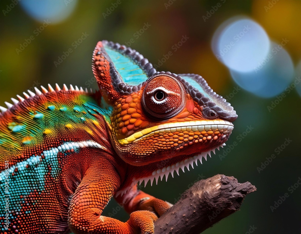 Obraz premium Male young panther chameleon Fucifer Pardalis on a branch