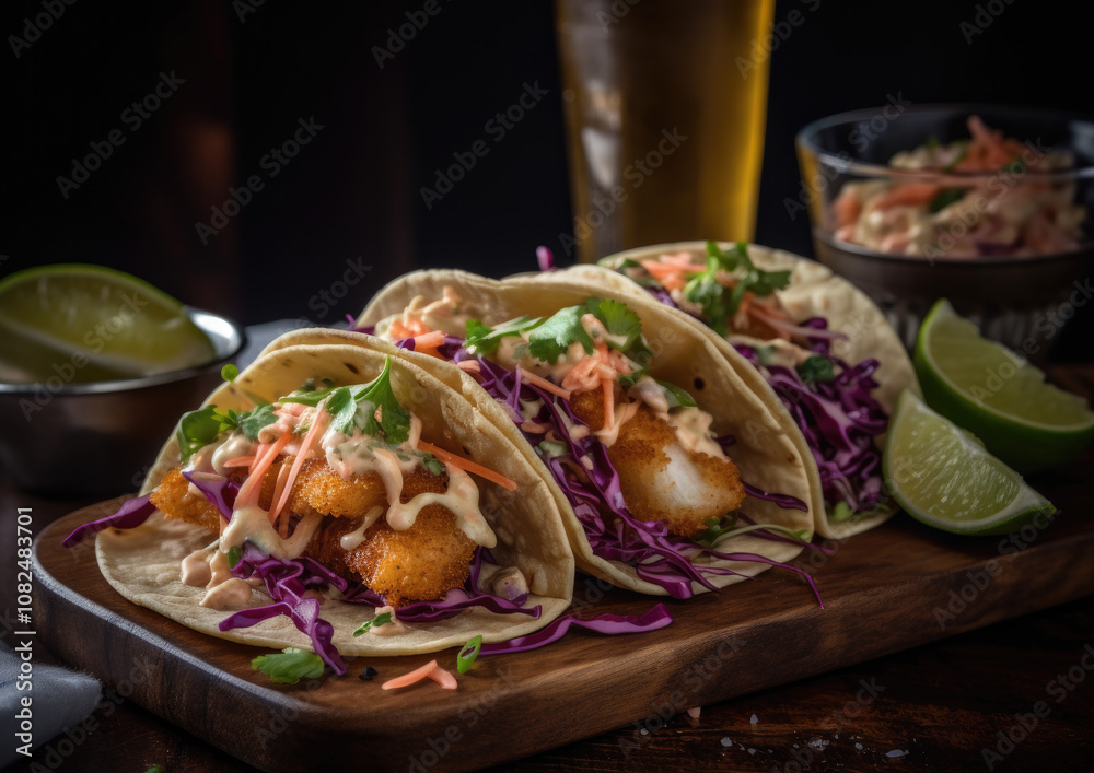 fish tacos on wooden board fish tacos on wooden board
