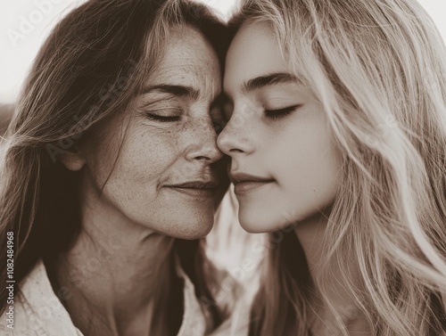 Embracing women empowerment and gender equality through generational connection outdoor family setting emotional portrait warm atmosphere intimate perspective photo