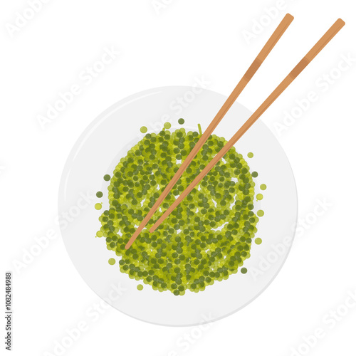 Vector Illustration Logo Clipart Top View Umibudo Sea grapes seaweed or Green Caviar  photo