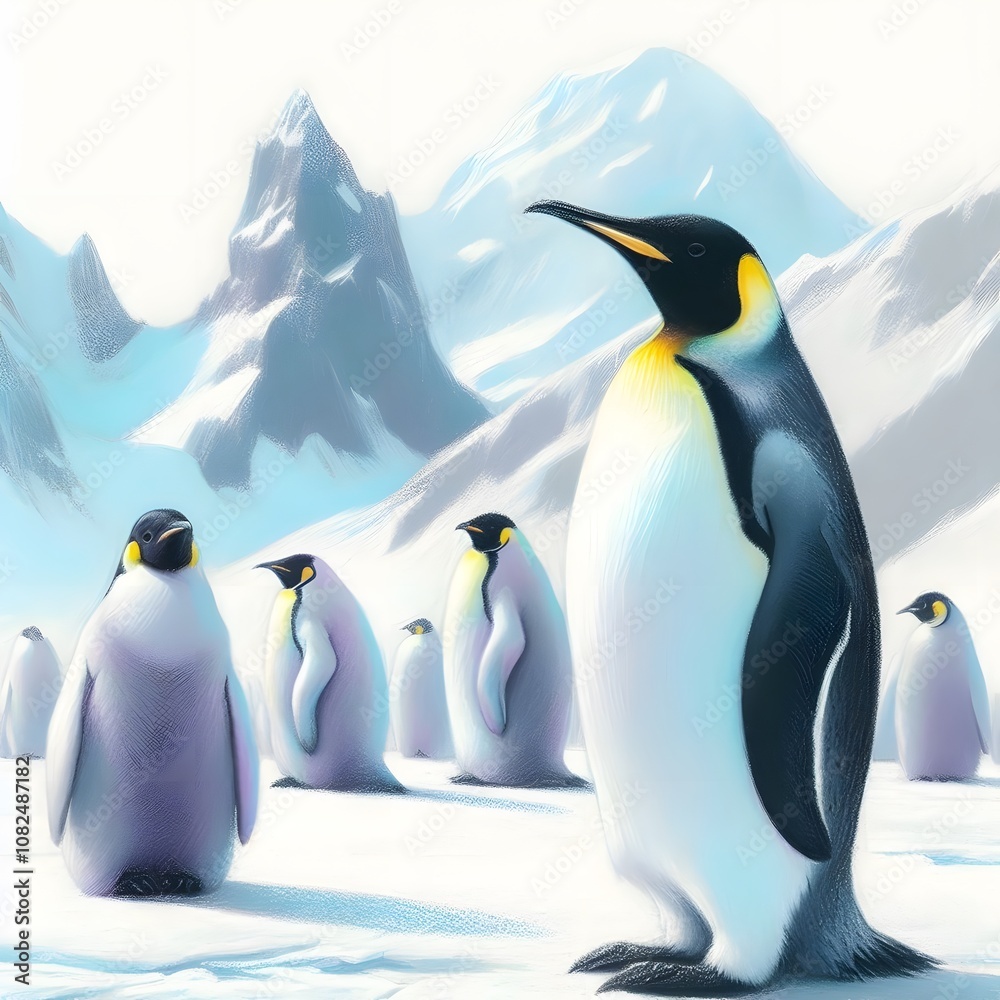 Obraz premium 황제펭귄, 파스텔화 (Emperor Penguin, pastel painting)