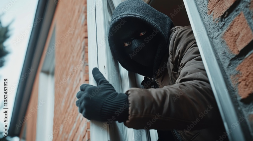 Masked thief breaking into flat Masked thief breaking into flat