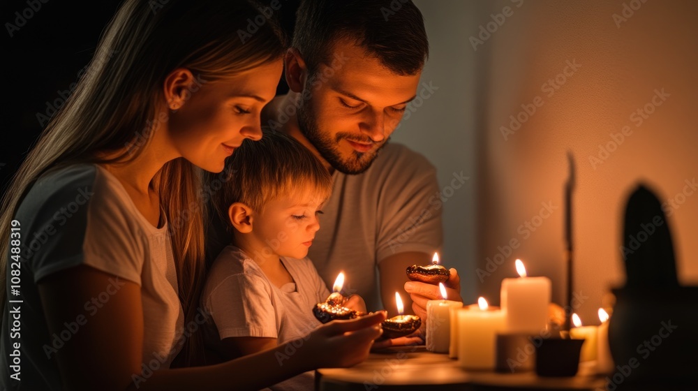Family celebrating with candles and cupcakes in a cozy setting. Family celebrating with candles and cupcakes in a cozy setting.