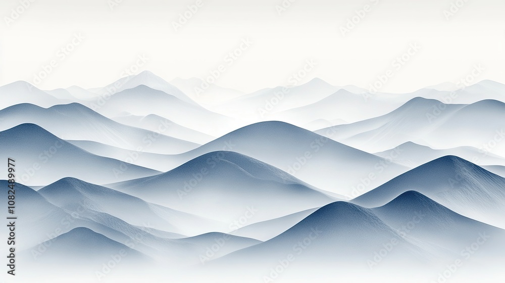 Obraz premium Abstract illustration of a misty mountain range with soft blue hues.