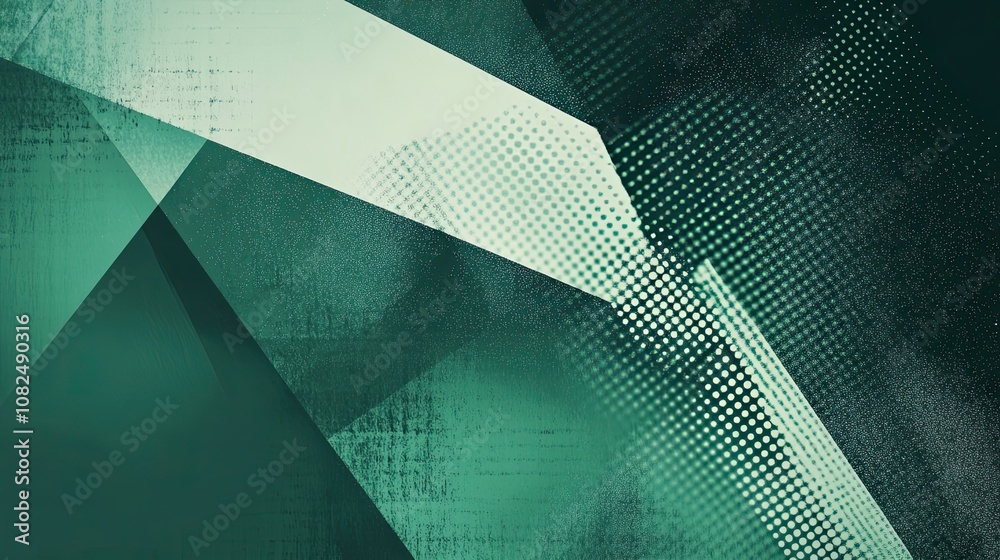Abstract Green and White Geometric Pattern with Halftone Texture