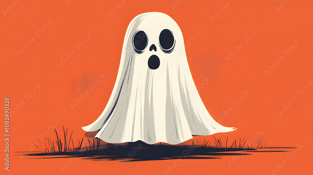 halloween ghost cute alien cosplay orange background hollow black eyes oval mouth surprised innocent expression cartoon drawing art 3D halloween ghost cute alien cosplay orange background hollow black eyes oval mouth surprised innocent expression cartoon drawing art 3D