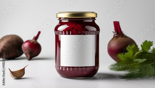 Pickled beets jar mockup. Blank Label. photo