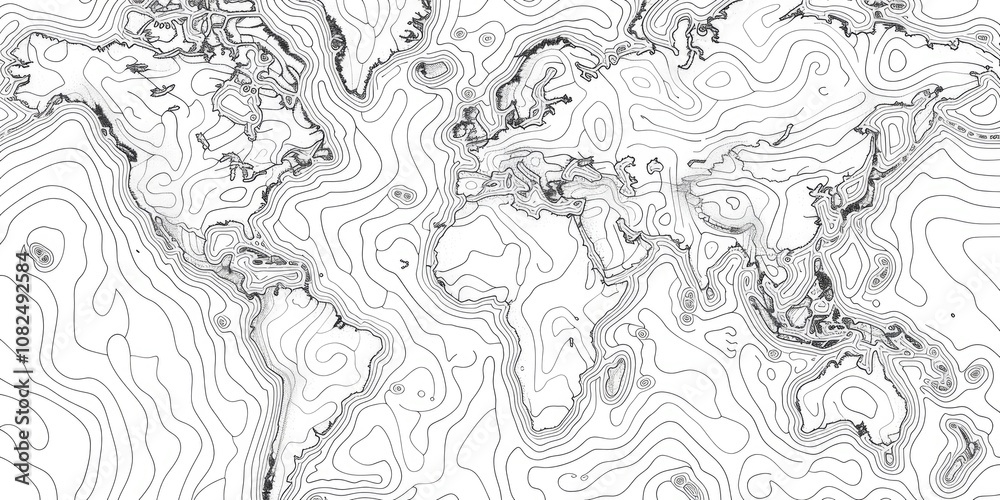 A sketch of a detailed world map, isolated on a white background A sketch of a detailed world map, isolated on a white background