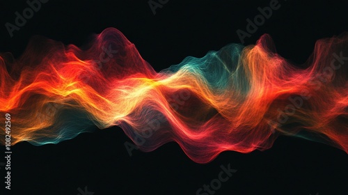 Here's a and keyword list for your image.. Abstract fiery wave, vibrant colors, dark background.