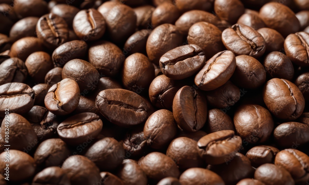 Close-Up Image of Roasted Coffee Beans in Warm Tones Close-Up Image of Roasted Coffee Beans in Warm Tones