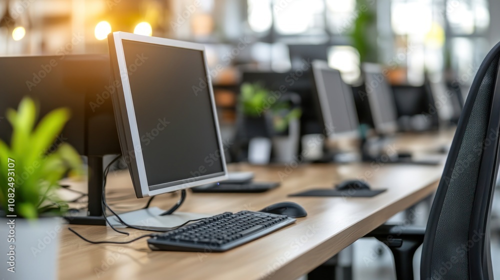Modern Office Workspace with Desk and Computer Modern Office Workspace with Desk and Computer